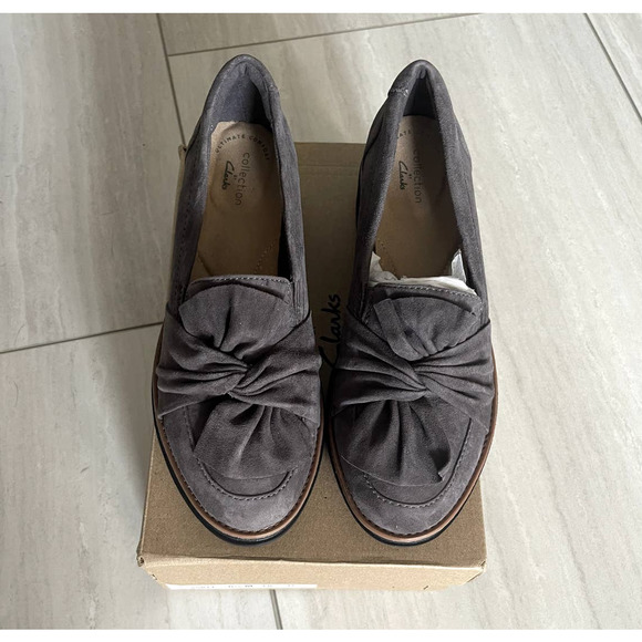 Clarks Gray Suede Loafers - Picture 2 of 5